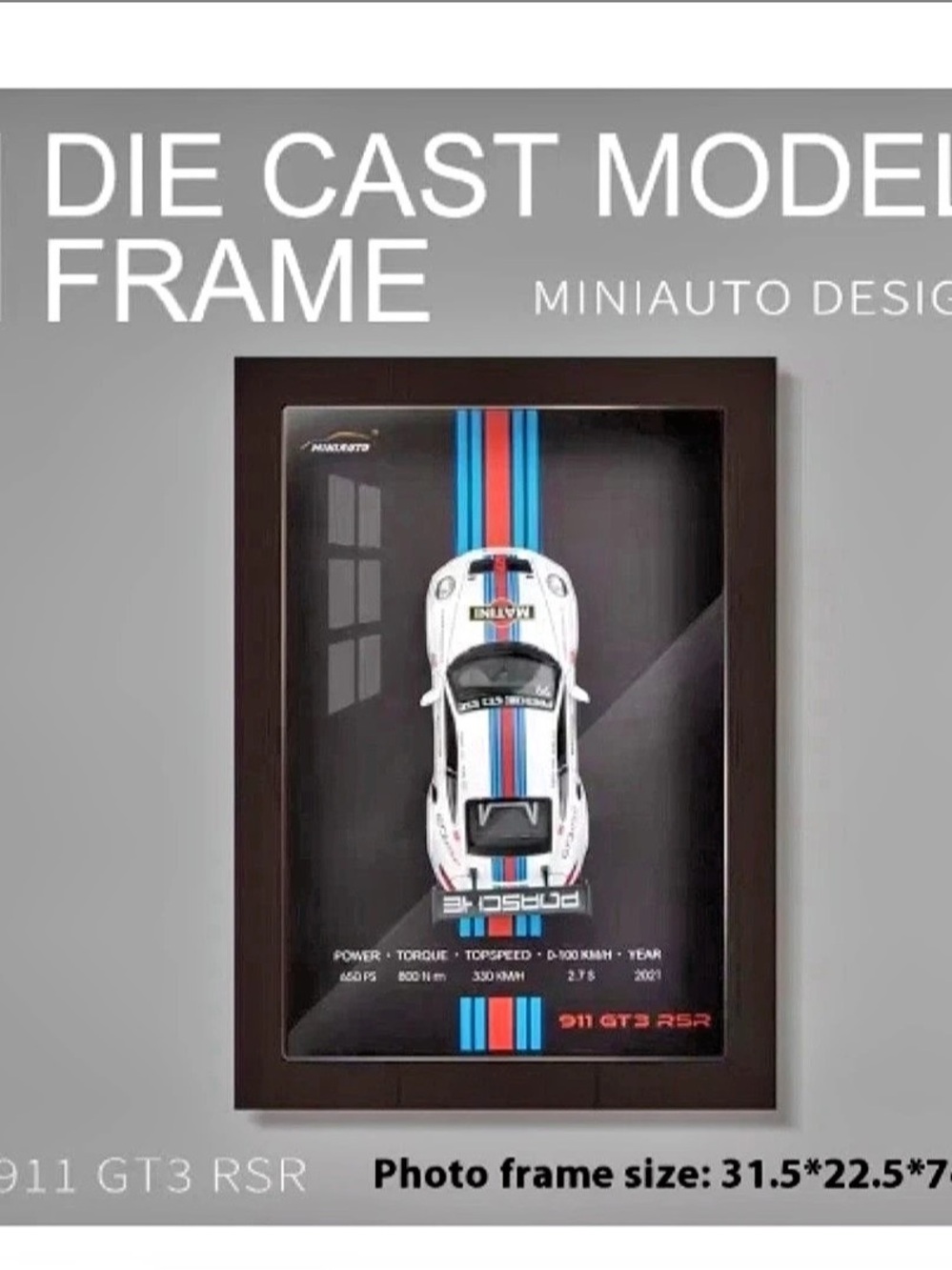 MiniAuto Design Die Cast Model Frame Porsche 911 GT3 RSR 3D Car Model Display